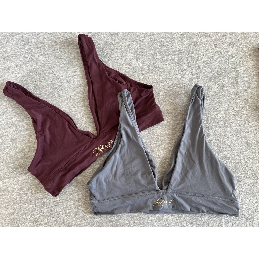 Victoria's Secret Deep V Bralettes Set Of 2 Women XS Comfort Stretch Blue Purple
